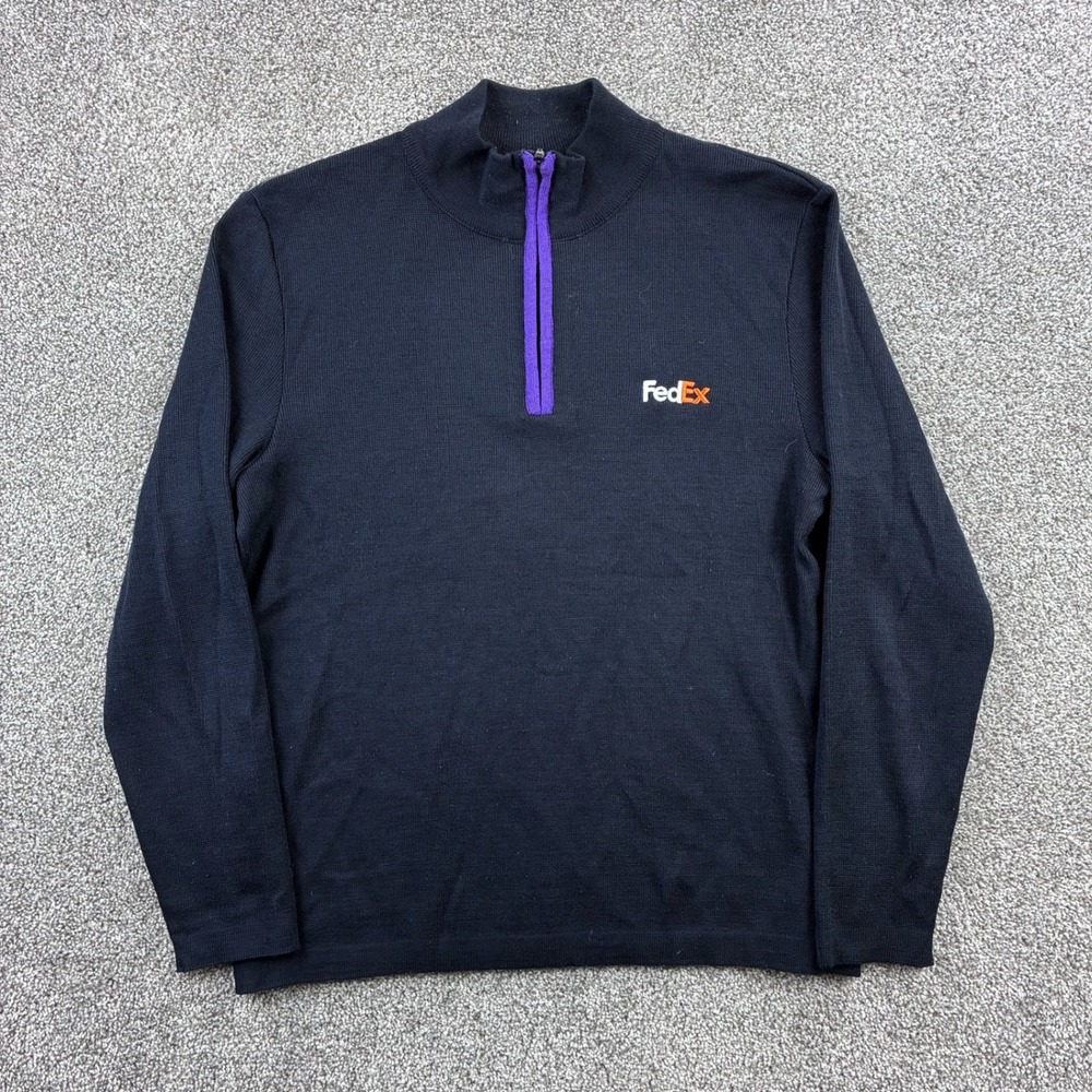 FedEx Stan Herman Sweater Mens Large Black 1/4 Zip VF Imagewear Employee